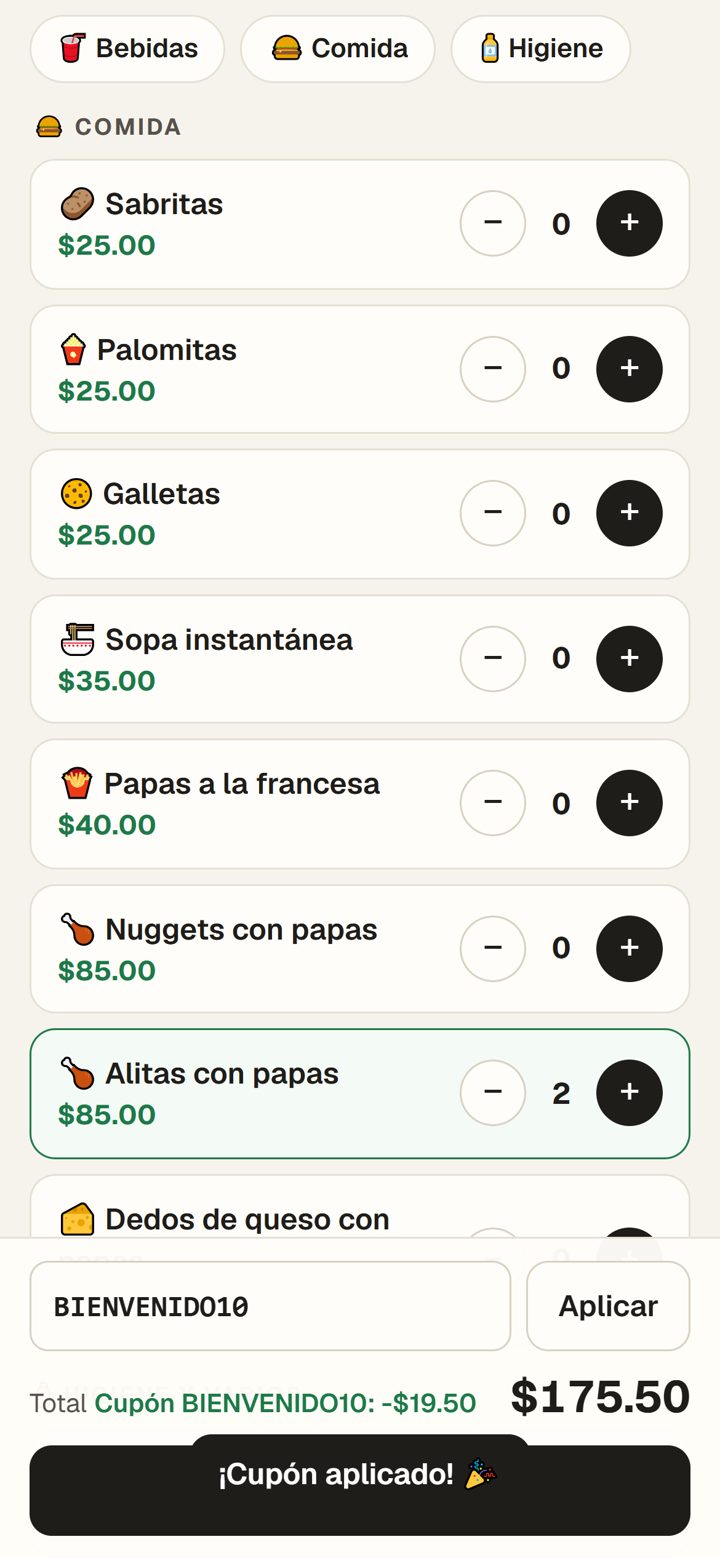 Menú de room service en el celular del huésped